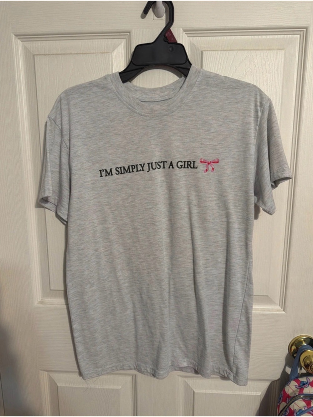Simply Just a Girl Grey Short Sleeve Graphic Tee with Pink Bow